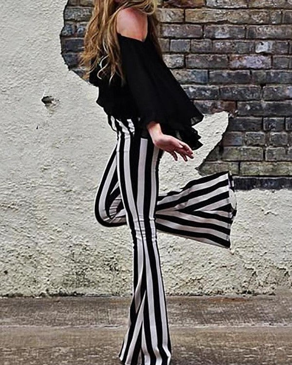 Bell Bottoms Black And White Striped Bottoms Black White Pinstripe