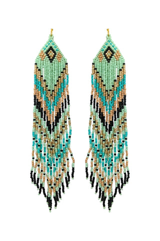Aztec Teal Seed Bead Earrings